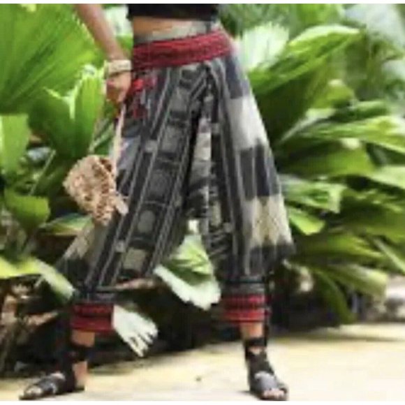 Harem Pants Thailand Motif Hippie Lagenlook Yoga Festival Boho Gypsy Hippy OS - Picture 2 of 12